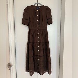 GAP Lace Button-Front Midi Dress - Brown